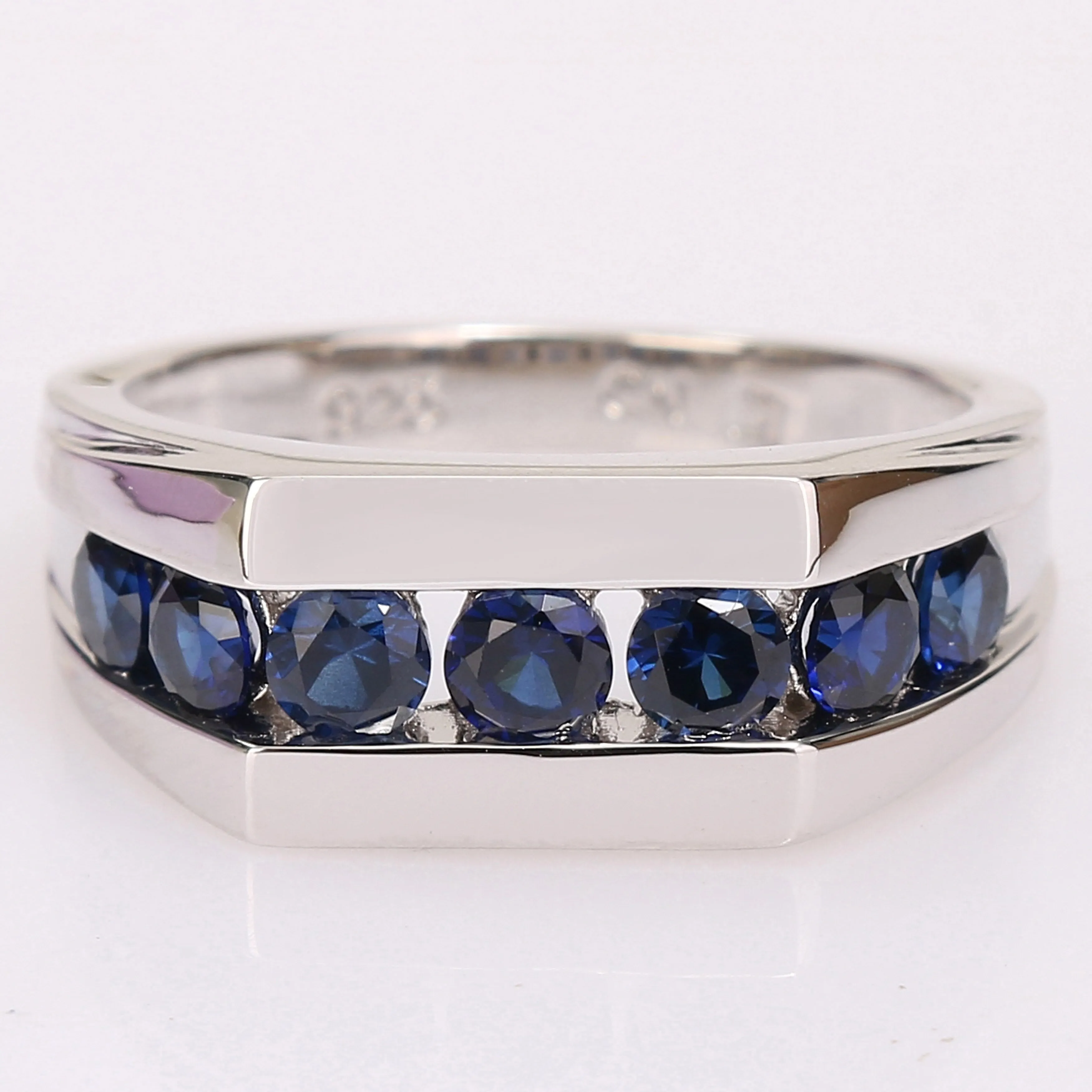 Miadora Men's Sterling Silver Created Blue Sapphire Wedding Band Ring sold by Zulily product image thumbnail 2