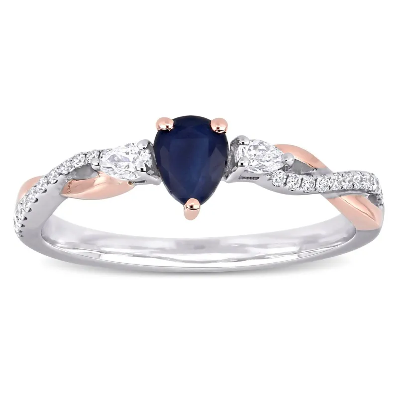 Miadora 14k 2-tone White & Rose Gold Pear-cut Sapphire & 1/5ct Diamond Infinity Engagement Ring sold by Zulily