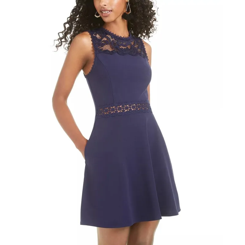 Speechless Juniors' Lace-Top Fit & Flare Dress Blue Size XX-Large sold by Zulily