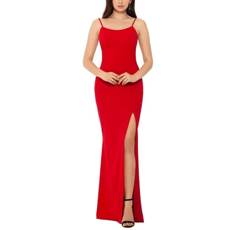 Betsy & Adam Women's Spaghetti Strap Solid Gown Red Size 6 made by Betsy & Adam