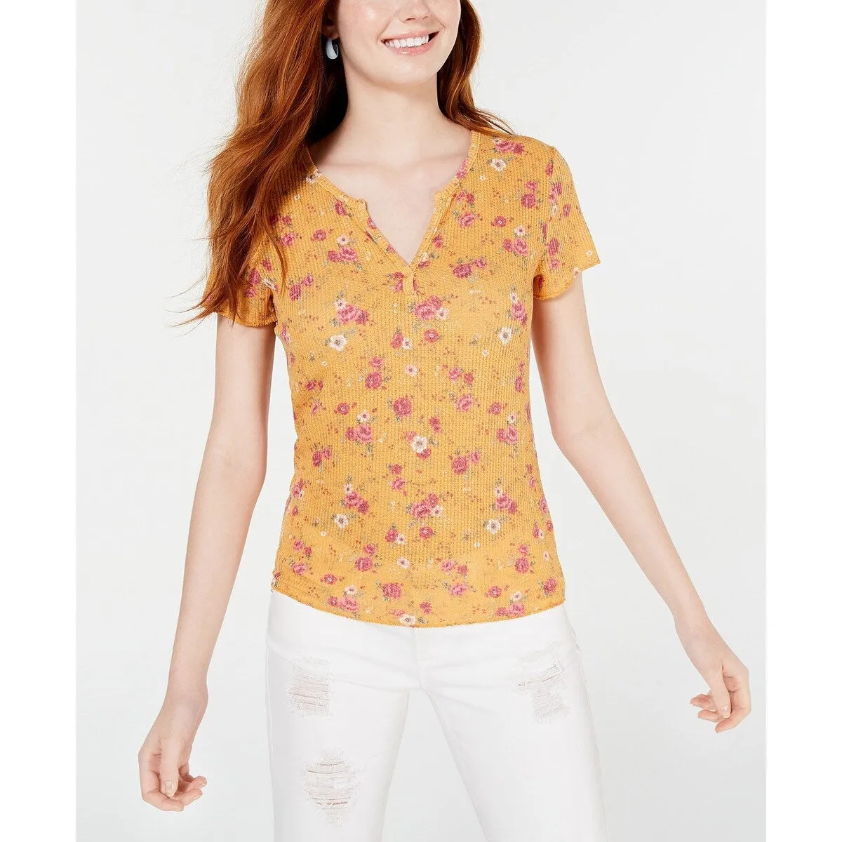 Ultra Flirt Juniors' Floral Lace-Back T-Shirt Orange Size Extra Large sold by Zulily