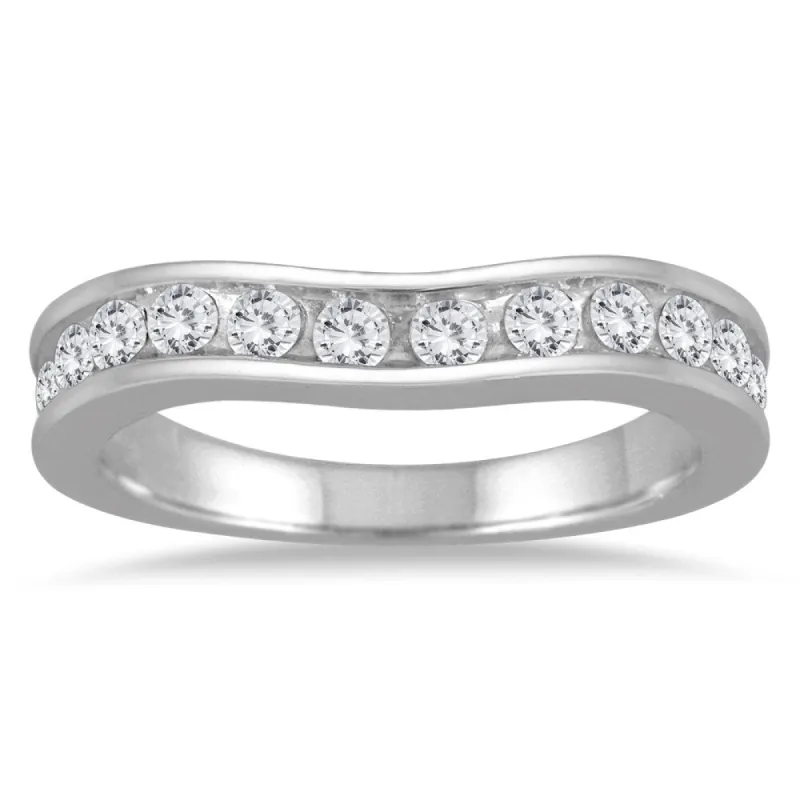 1 Carat TW Diamond Channel Set Curved Band in 14K White Gold sold by Zulily