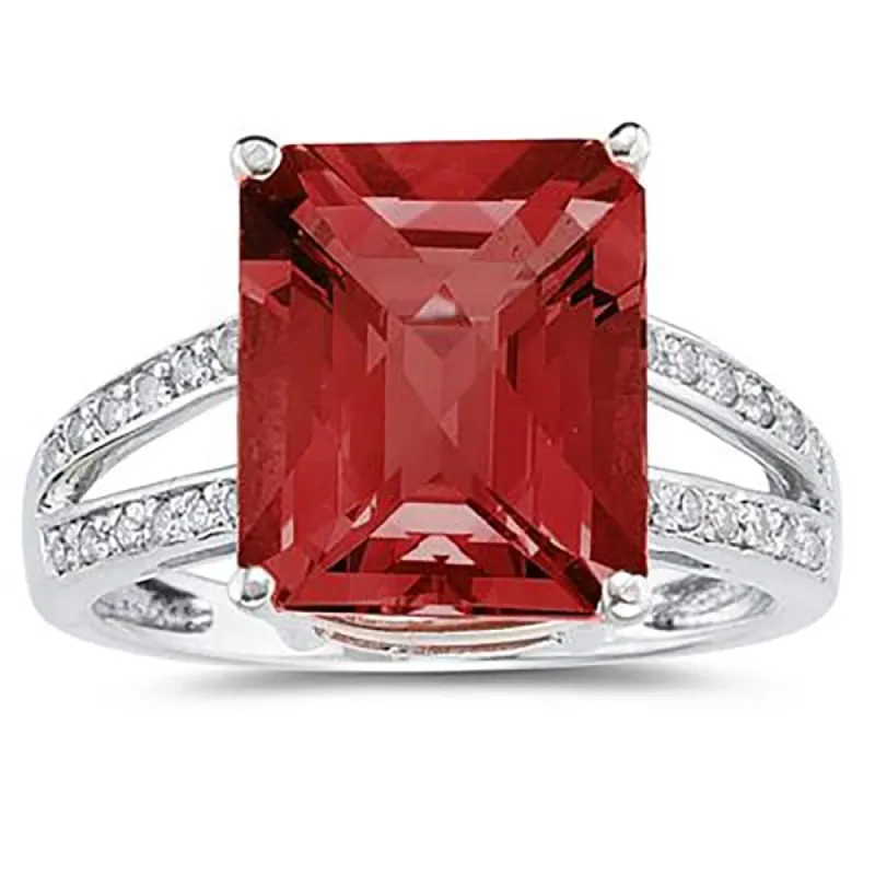 7 Carat Emerald Cut Garnet and Diamond Ring 10k White Gold sold by Zulily