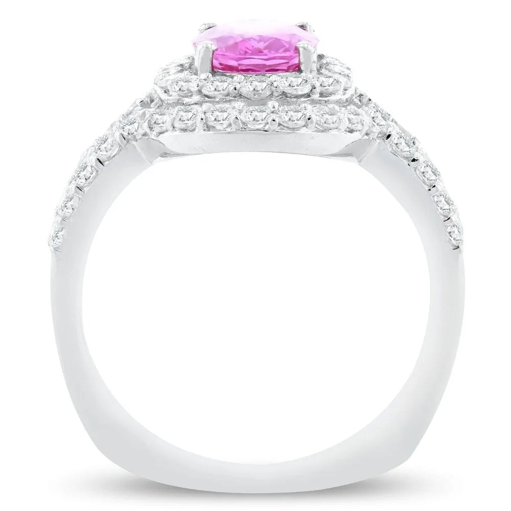 Auriya 1 3/8ct Oval-cut Pink Sapphire Halo Diamond Engagement Ring 1cttw Platinum Certified sold by Zulily product image thumbnail 5