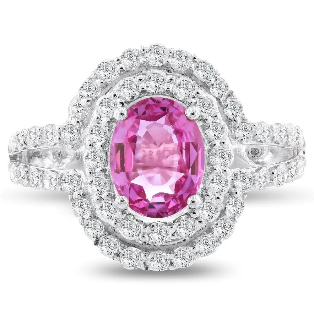 Auriya 1 3/8ct Oval-cut Pink Sapphire Halo Diamond Engagement Ring 1cttw Platinum Certified sold by Zulily product image thumbnail 3