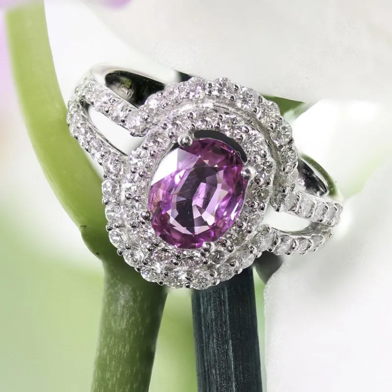 Auriya 1 3/8ct Oval-cut Pink Sapphire Halo Diamond Engagement Ring 1cttw Platinum Certified sold by Zulily