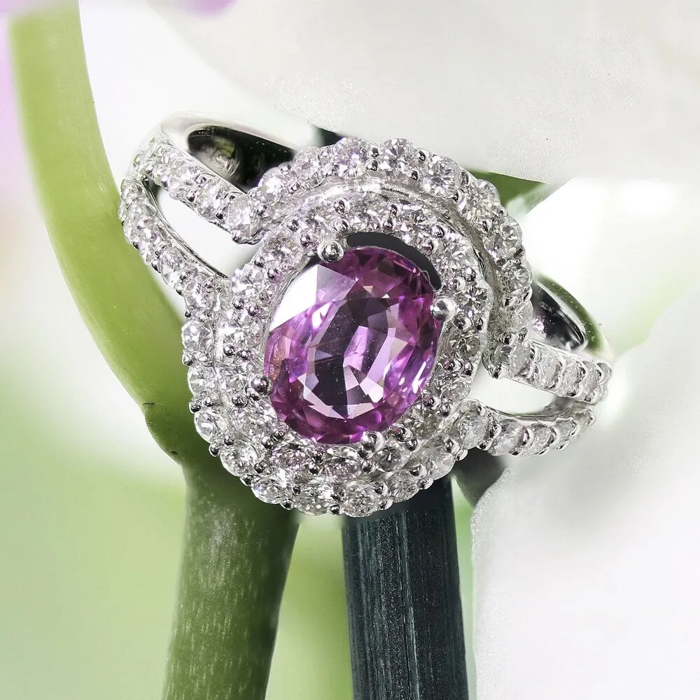 Auriya 1 3/8ct Oval-cut Pink Sapphire Halo Diamond Engagement Ring 1cttw Platinum Certified sold by Zulily