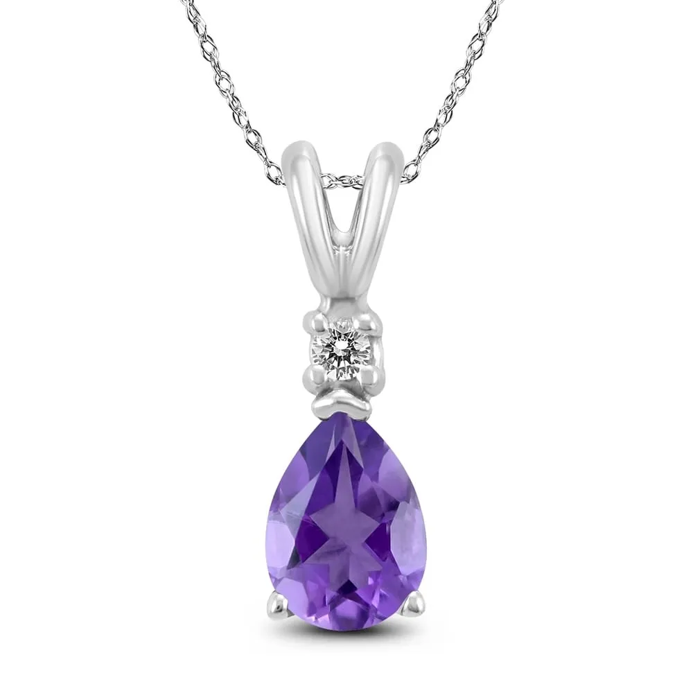 14K White Gold 6x4MM Pear Amethyst and Diamond Pendant sold by Zulily