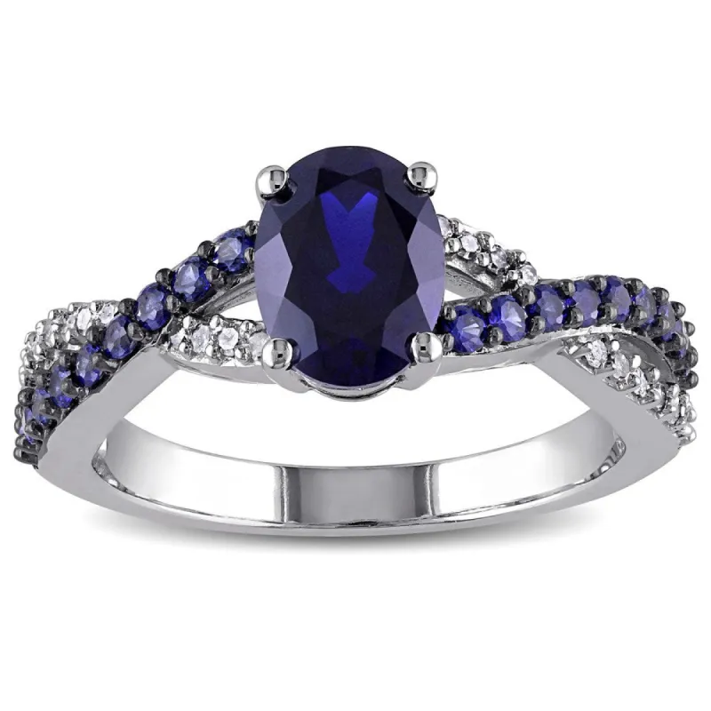 Miadora 10k White Gold Created Blue Sapphire and 1/10ct TDW Diamond Ring (H-I, I2-I3) sold by Zulily