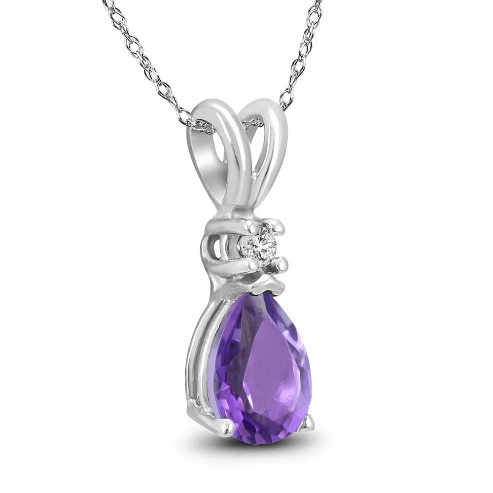 14K White Gold 6x4MM Pear Amethyst and Diamond Pendant sold by Zulily product image thumbnail 2