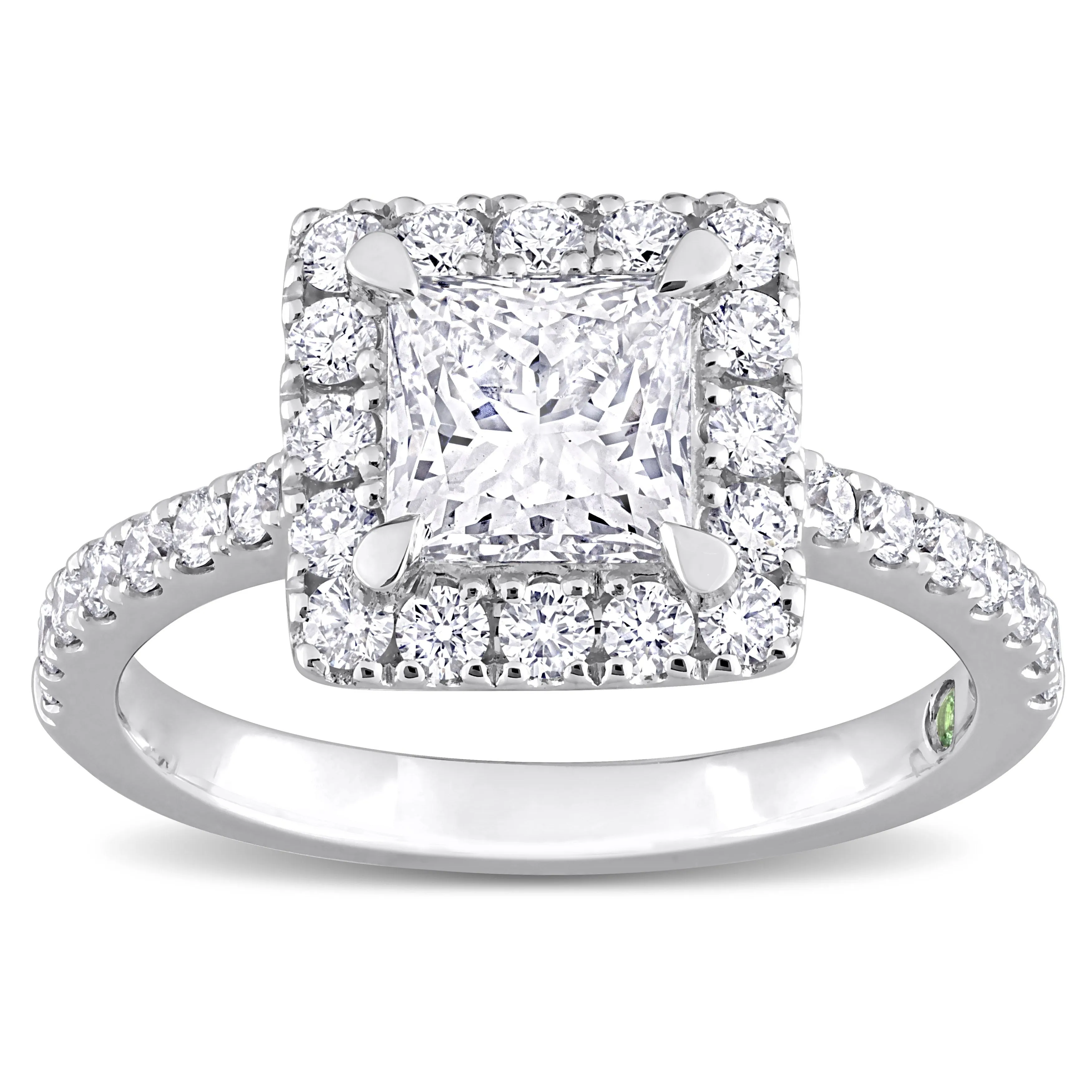 Created Forever 2ct TDW Princess-Cut Lab-Grown Diamond with Tsavorite Accent Halo Engagement Ring in 14k White Gold sold by Zulily product image thumbnail 2