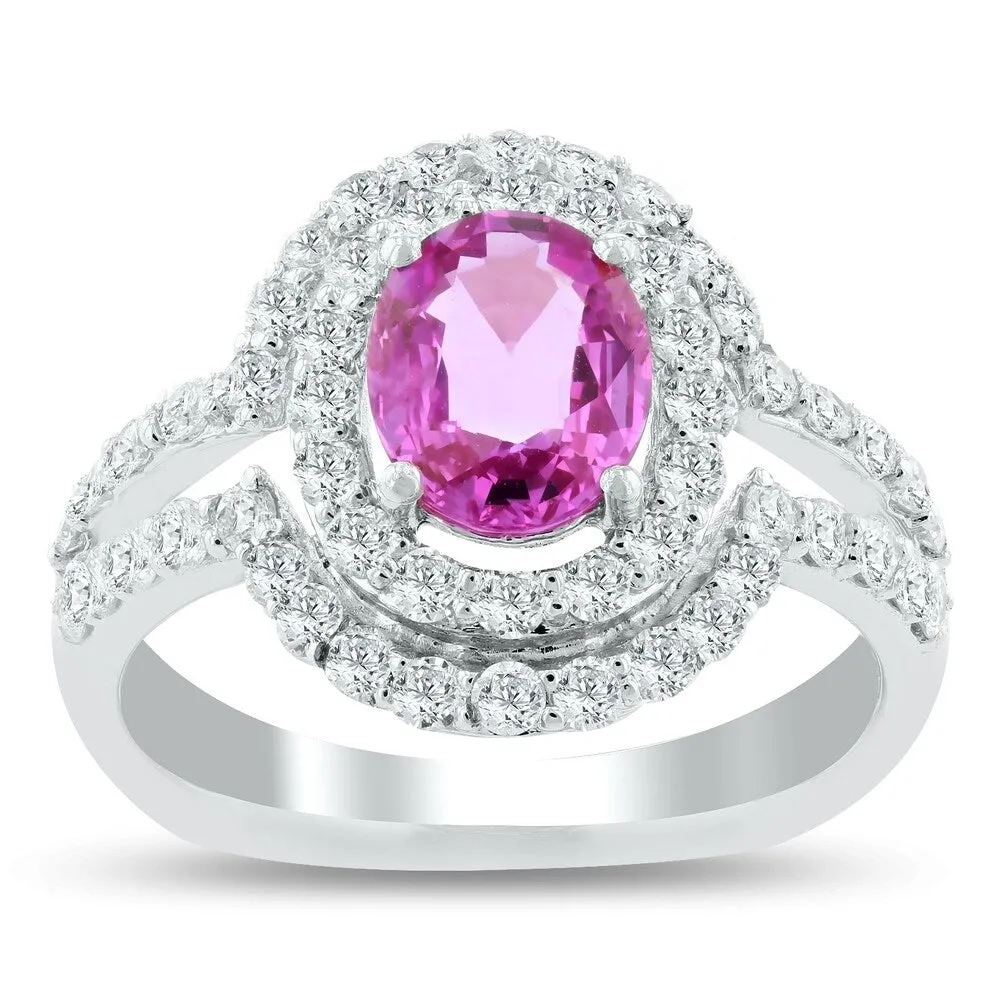 Auriya 1 3/8ct Oval-cut Pink Sapphire Halo Diamond Engagement Ring 1cttw Platinum Certified sold by Zulily product image thumbnail 2
