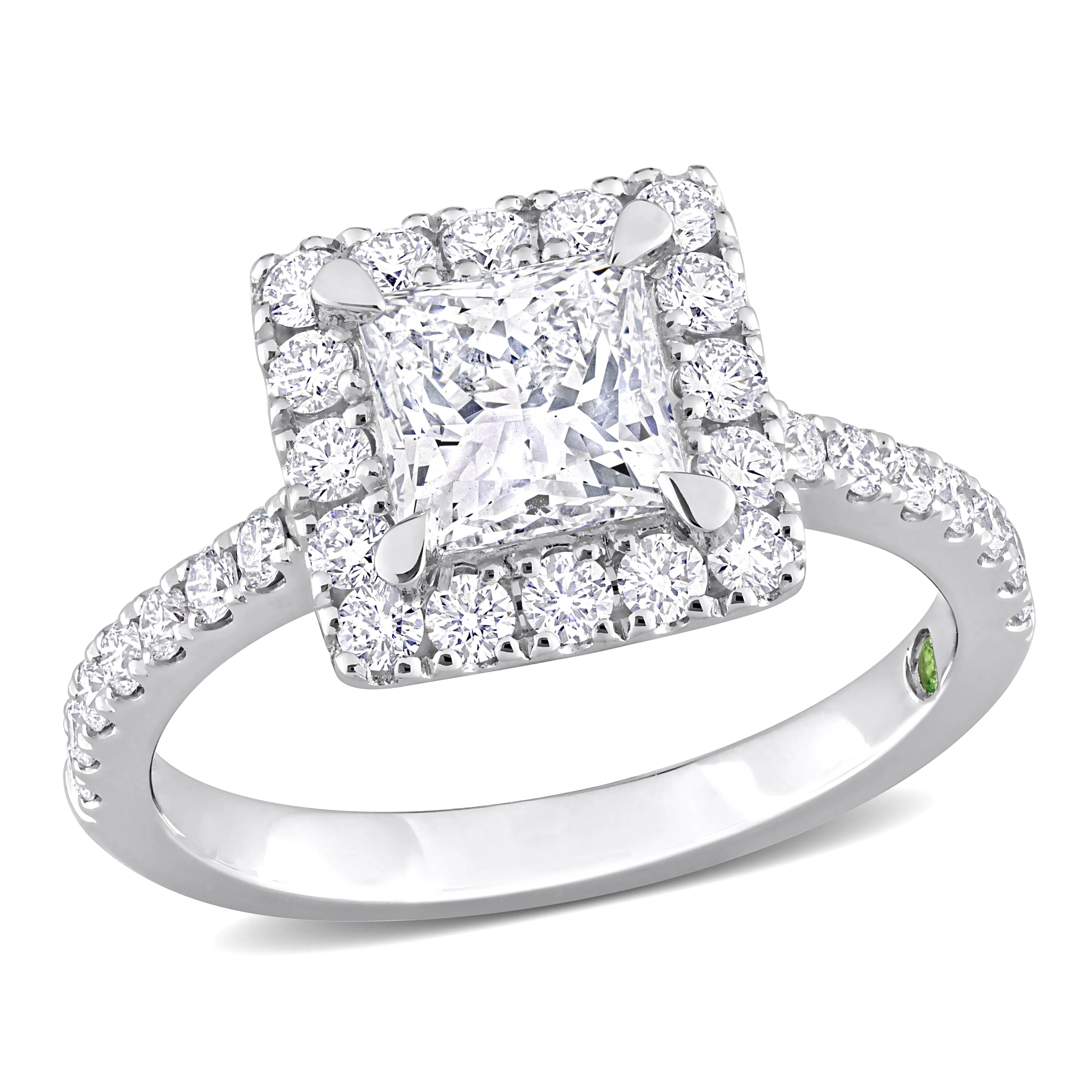 Created Forever 2ct TDW Princess-Cut Lab-Grown Diamond with Tsavorite Accent Halo Engagement Ring in 14k White Gold sold by Zulily