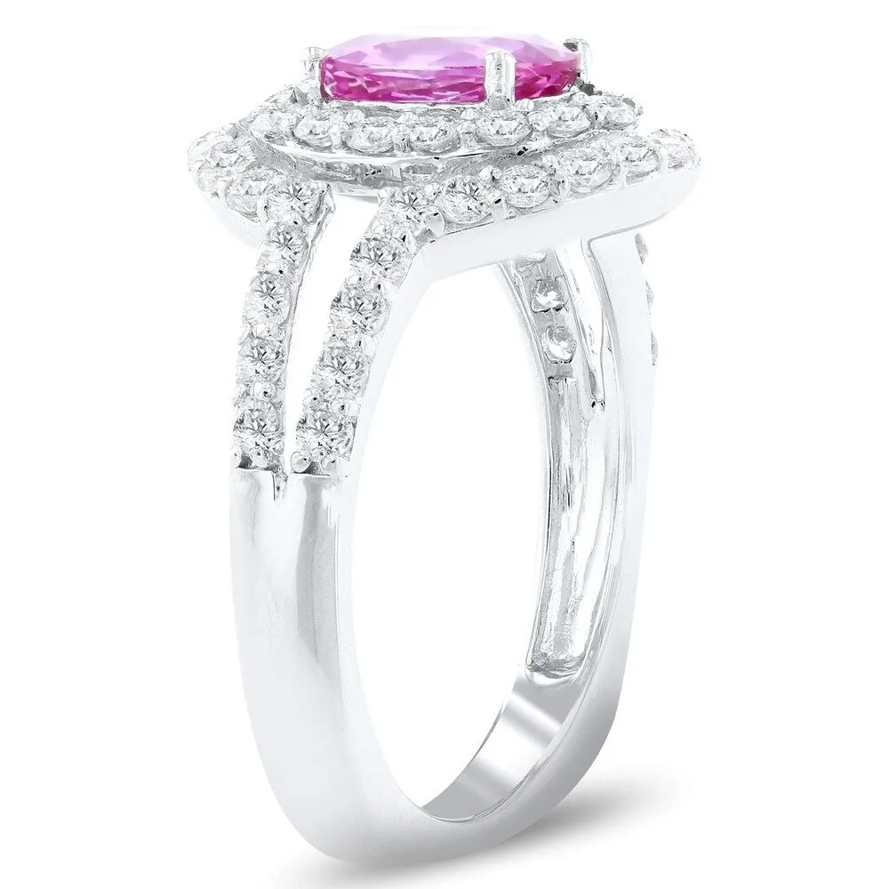 Auriya 1 3/8ct Oval-cut Pink Sapphire Halo Diamond Engagement Ring 1cttw Platinum Certified sold by Zulily product image thumbnail 4