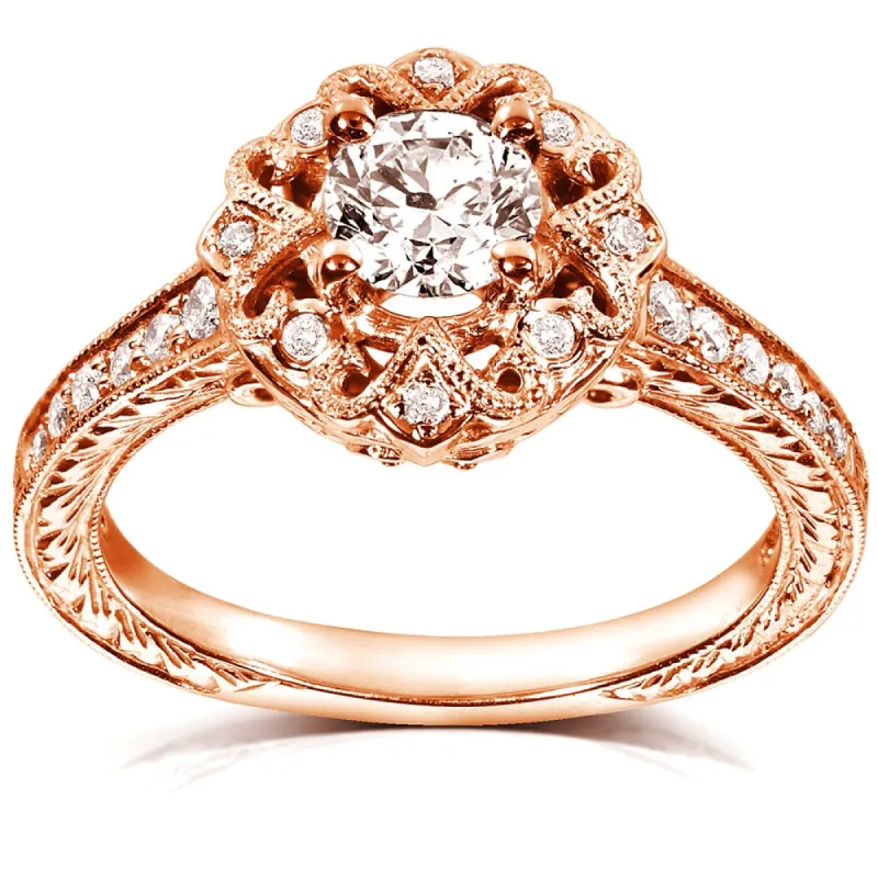 Annello by Kobelli 14k Rose Gold 1/2ct TDW Floral Vintage Diamond Engagement Ring sold by Zulily