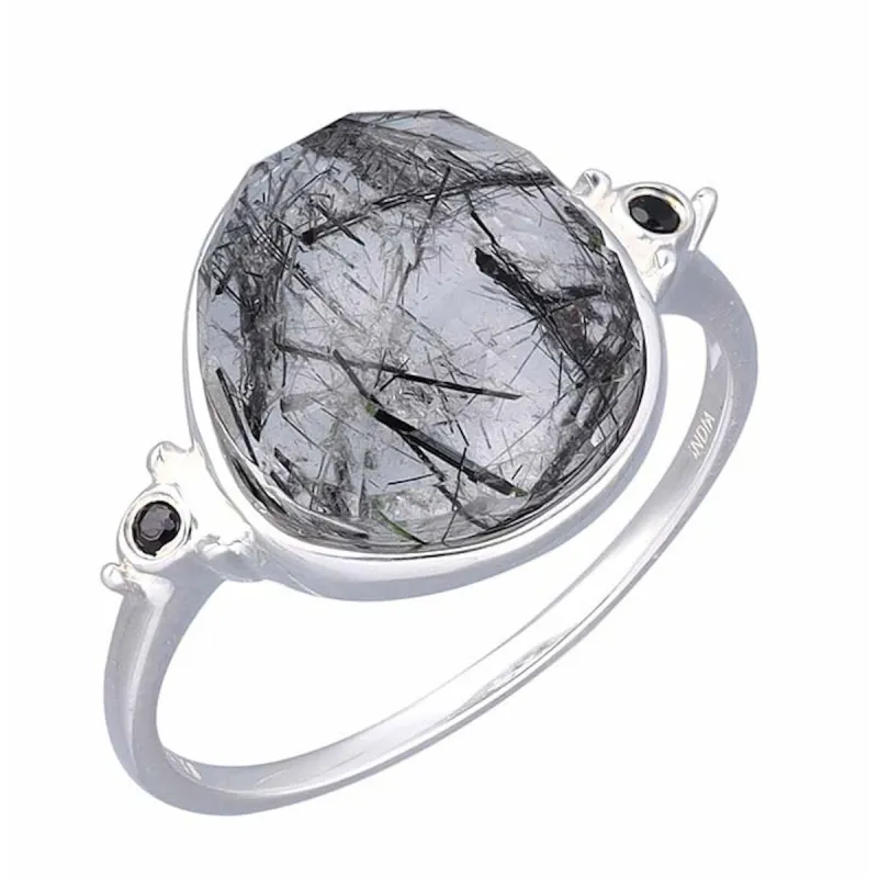 Black Rutilated Quartz Sterling Silver Ring sold by Zulily