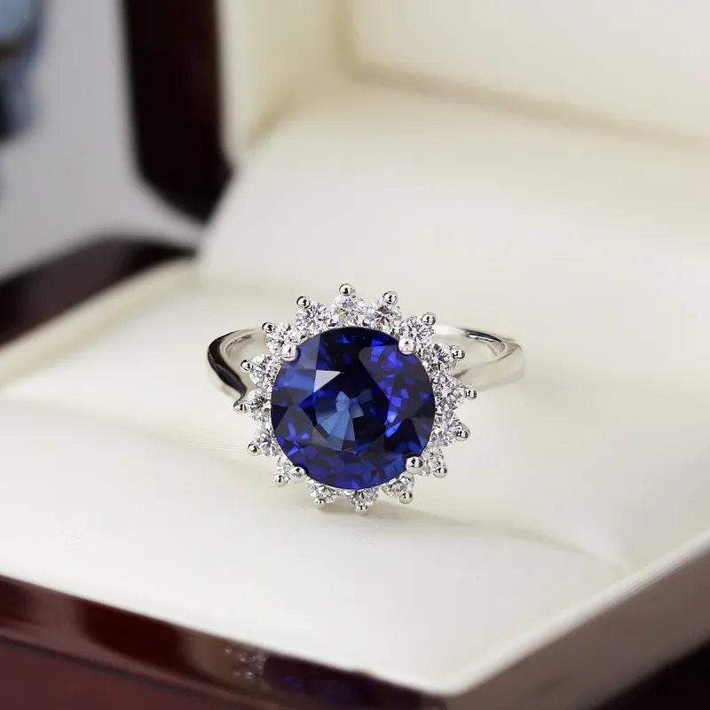 Auriya 18k Gold 4ct Blue Sapphire Halo Diamond Engagement Ring 5/8ctw sold by Zulily