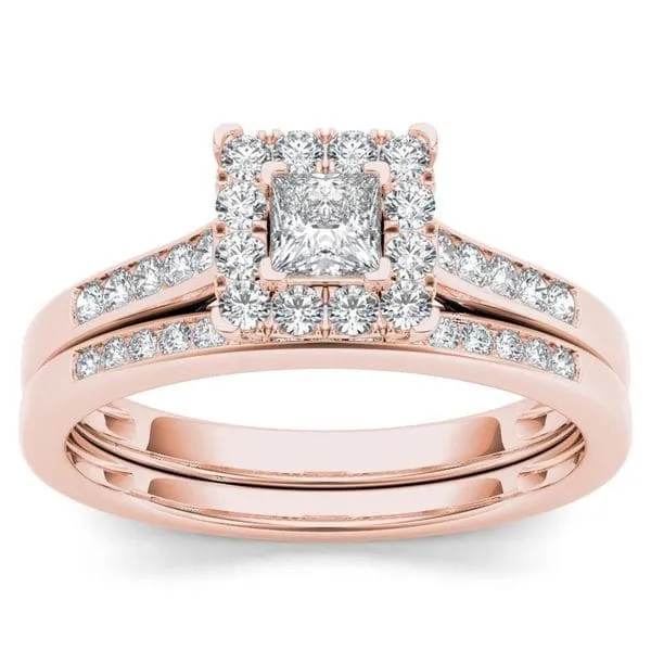 De Couer 10k Rose Gold 1/2ct TDW Diamond Halo Engagement Ring Set with One Band - Pink sold by Zulily