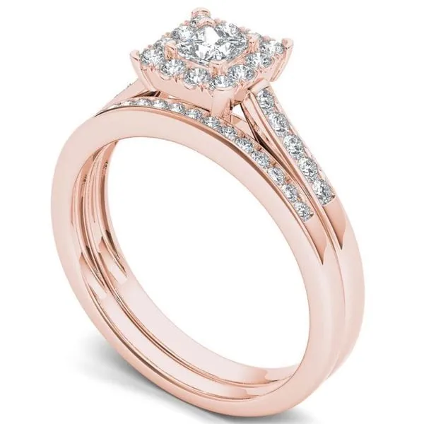 De Couer 10k Rose Gold 1/2ct TDW Diamond Halo Engagement Ring Set with One Band - Pink sold by Zulily product image thumbnail 2