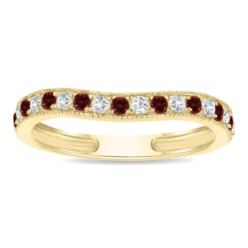 Garnet and Diamond Channel Set Wedding Band in 10K Yellow Gold sold by Zulily