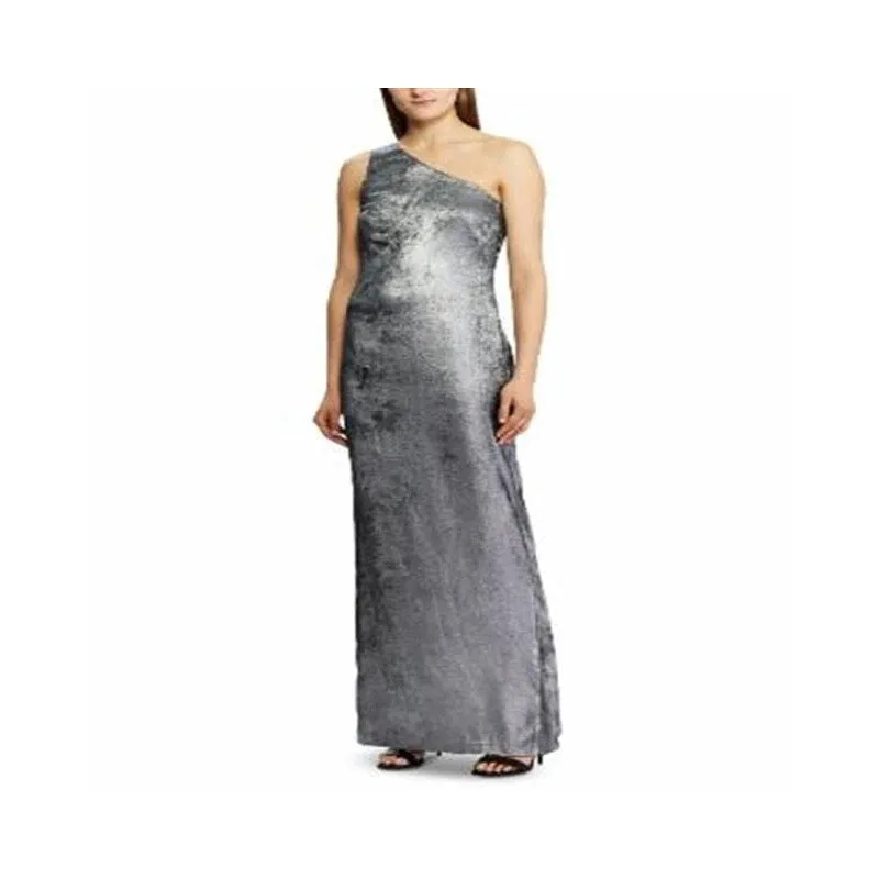 Ralph Lauren Women's Sleeveless Asymmetrical Neckline Maxi Evening Sheath Dress Gray Size 10 sold by Zulily
