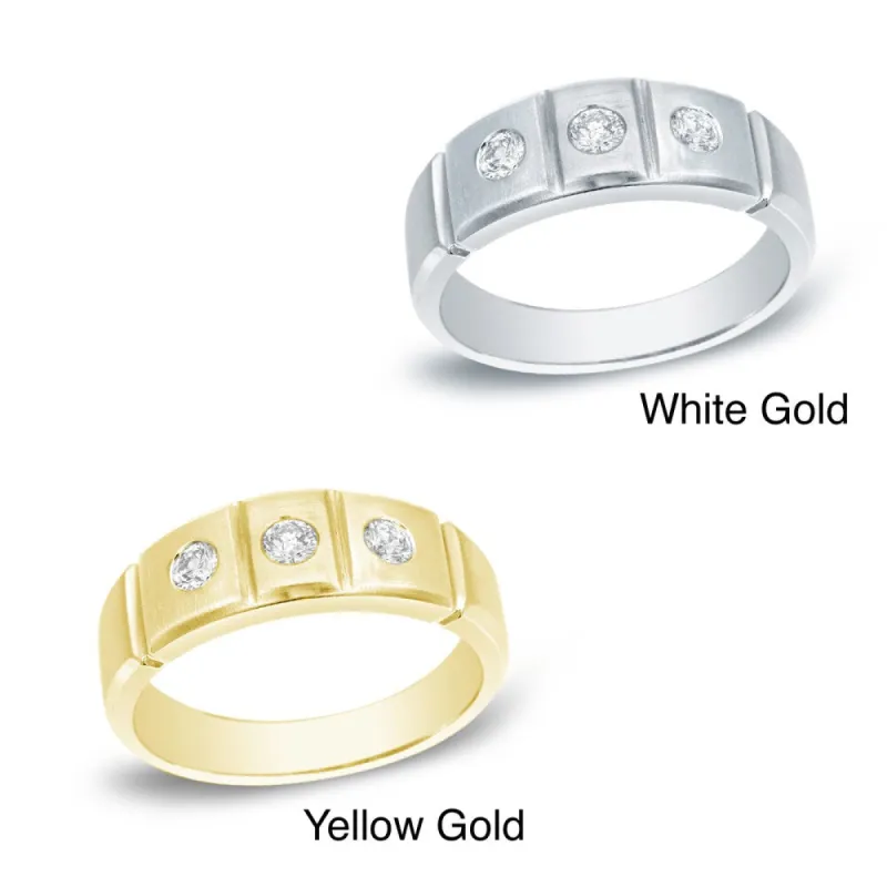 Auriya Men's 14k Gold 1/3ct TDW Satin Finish 3-Stone Diamond Wedding Band sold by Zulily