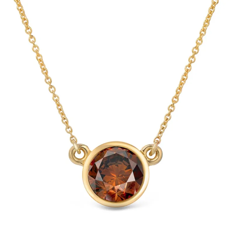 Auriya 14k Gold 3/4ct TDW Round Bezel Set Solitaire Brown Diamond Necklace sold by Zulily