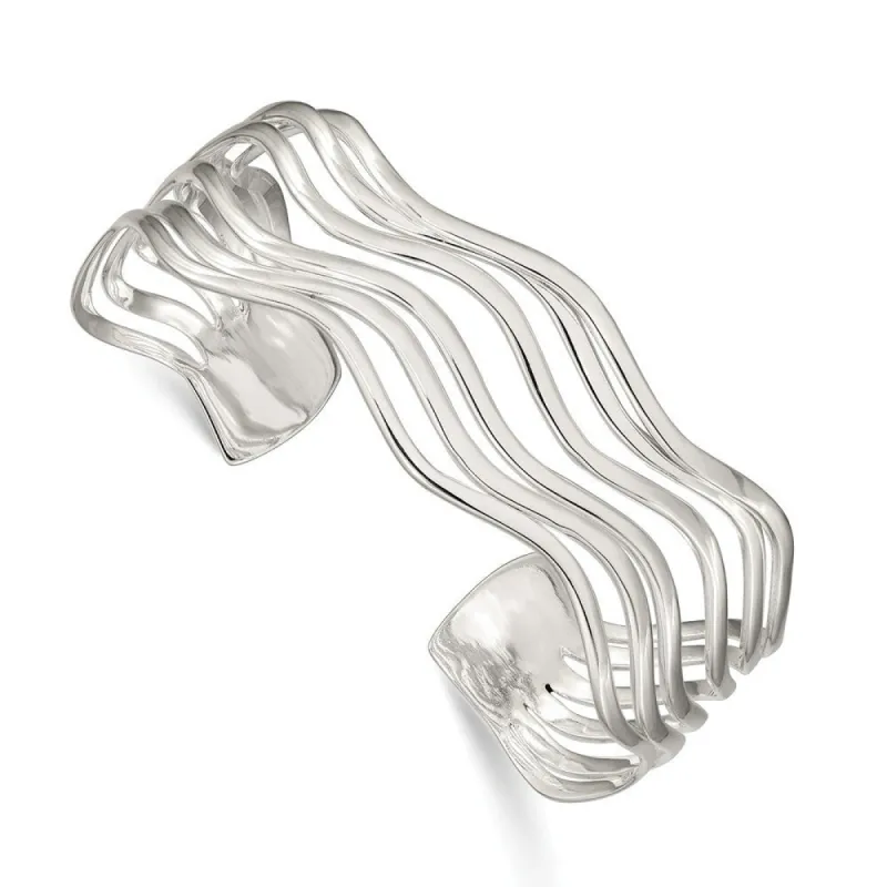 Curata 925 Sterling Silver 21mm Flexible Wavy Strands Adjustable Cuff Bangle Bracelet sold by Zulily