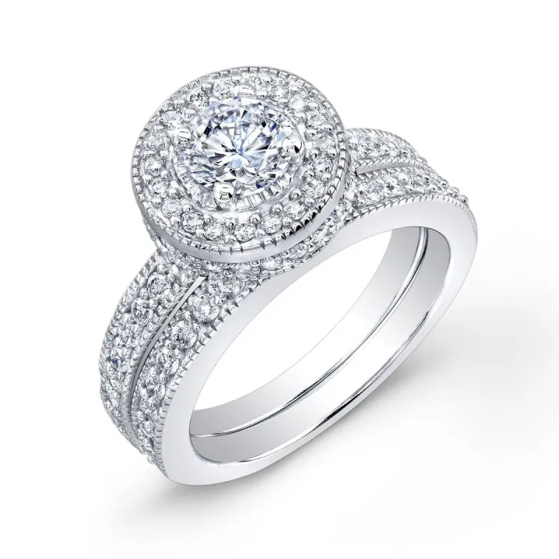 Auriya Vintage 2 carat TW Round Halo Diamond Engagement Ring Wedding Band Set 14k Gold Certified sold by Zulily