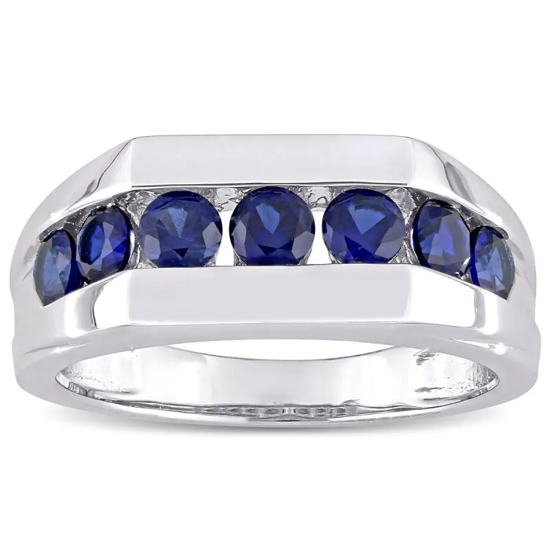 Miadora Men's Sterling Silver Created Blue Sapphire Wedding Band Ring sold by Zulily