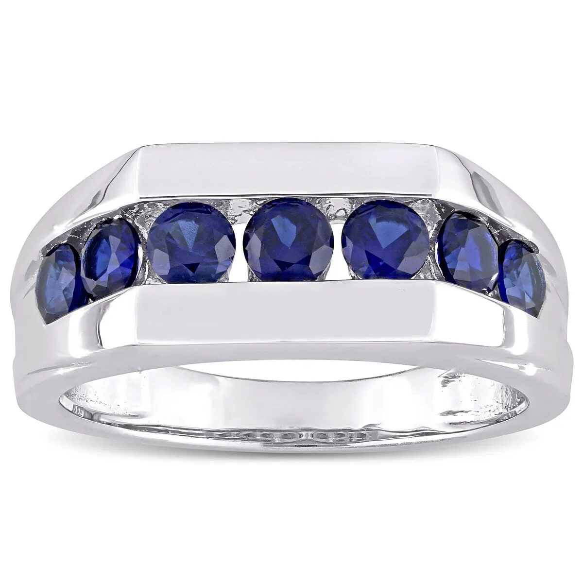 Miadora Men's Sterling Silver Created Blue Sapphire Wedding Band Ring sold by Zulily