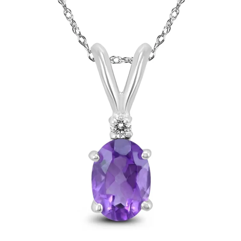 14K White Gold 7x5MM Oval Amethyst and Diamond Pendant sold by Zulily