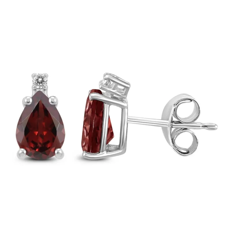 14K White Gold 6x4MM Pear Garnet and Diamond Earrings sold by Zulily