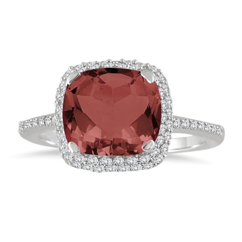 3 1/2 Carat Cushion Cut Garnet and Diamond Halo Ring in 10K White Gold sold by Zulily