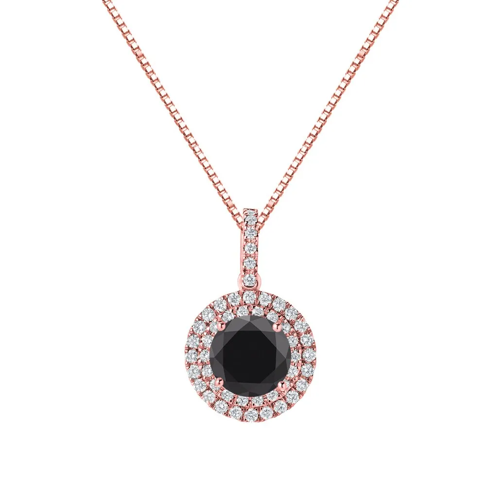 Auriya 2 3/5ctw Round Black Diamond Halo Necklace 14k Gold (H-I, SI1-SI2) sold by Zulily product image thumbnail 3