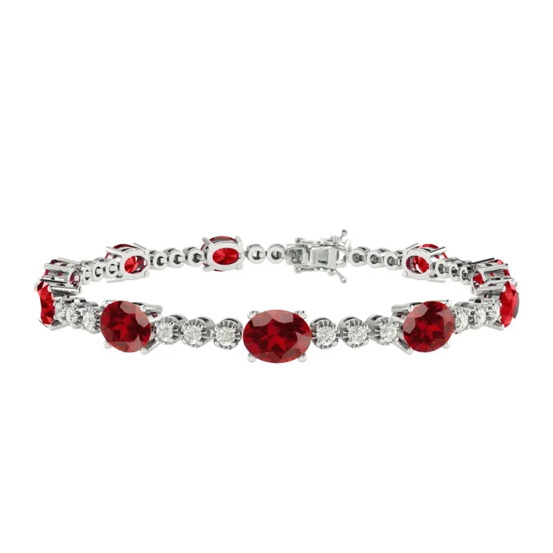 Sterling Silver with Garnet and White Topaz Tennis Bracelet-7.25" sold by Zulily