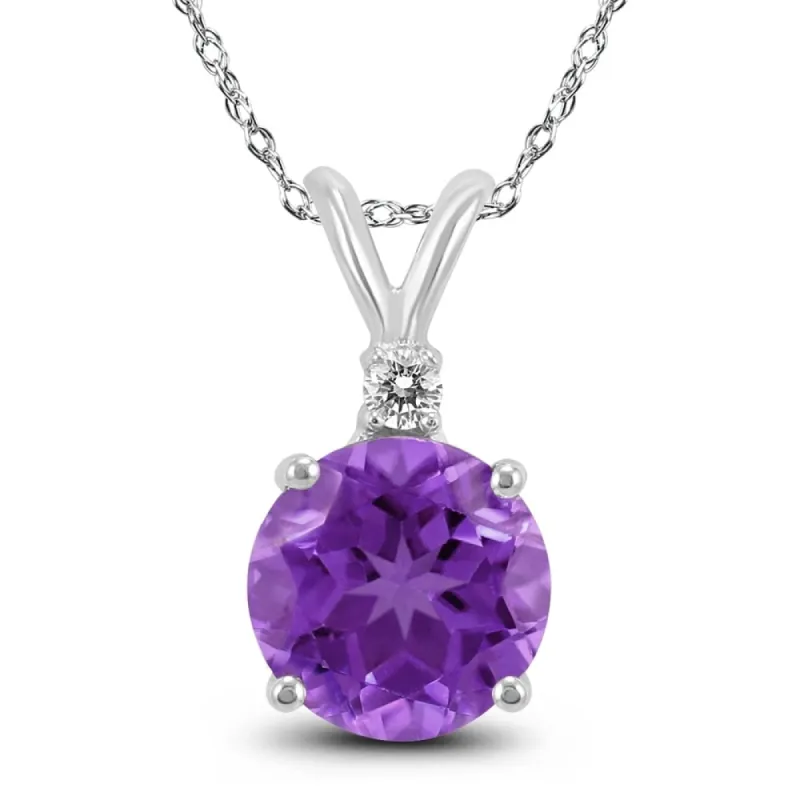 14K White Gold 5MM Round Amethyst and Diamond Pendant sold by Zulily