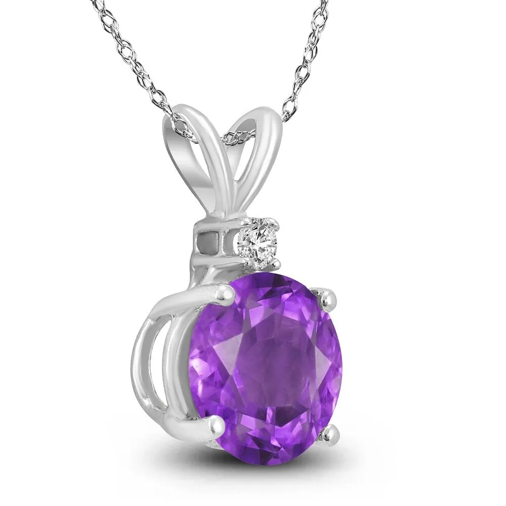 14K White Gold 5MM Round Amethyst and Diamond Pendant sold by Zulily product image thumbnail 2