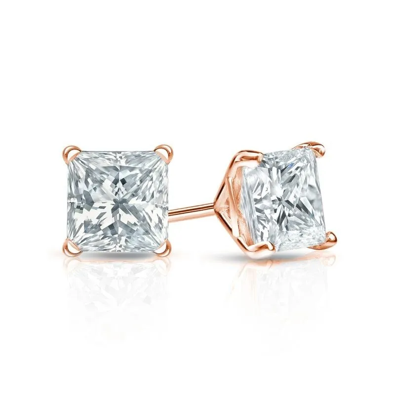 Auriya 14-karat Gold Lab Grown 0.75 carat TDW Princess Diamond Stud Earrings 4-Prong Martini Push-back sold by Zulily product image thumbnail 5