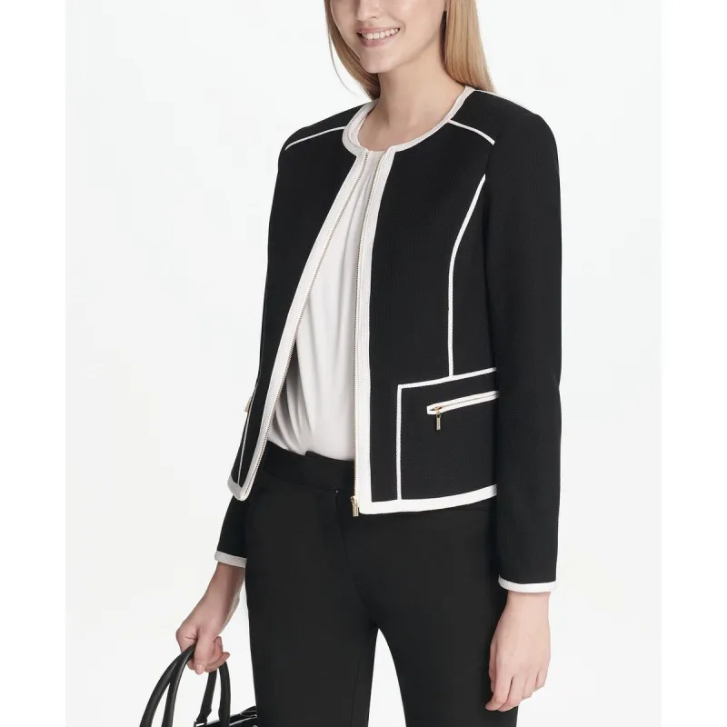 Calvin Klein Women's Piped-Trim Jacket Black Size 6 made by Calvin Klein