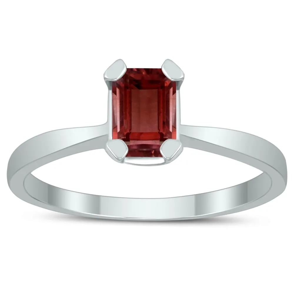 Emerald Shaped 6X4MM Garnet Solitaire Ring in 10K White Gold sold by Zulily product image thumbnail 3