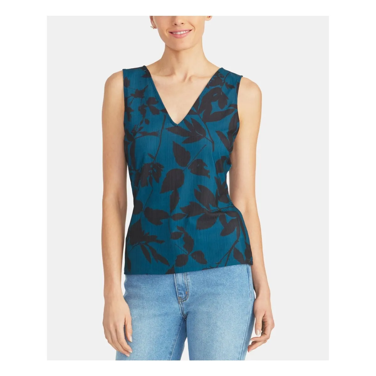 Rachel Roy Women's Floral V Neck Blouse Blue Size Large sold by Zulily