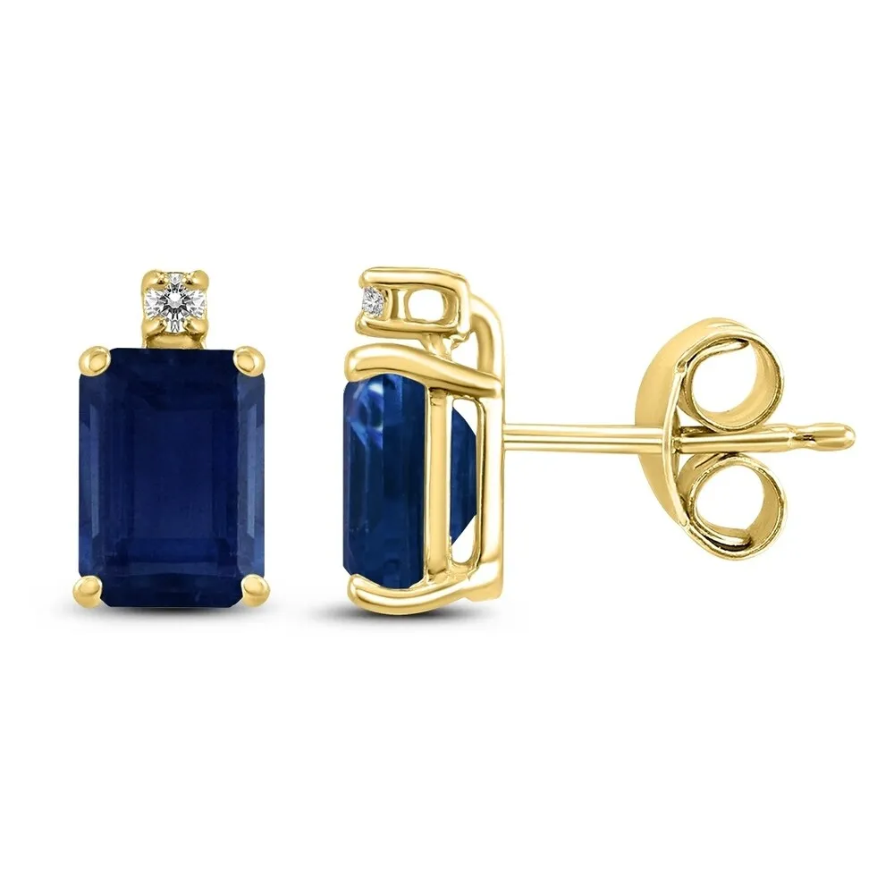 14K Yellow Gold 5x3MM Emerald Shaped Sapphire and Diamond Earrings sold by Zulily