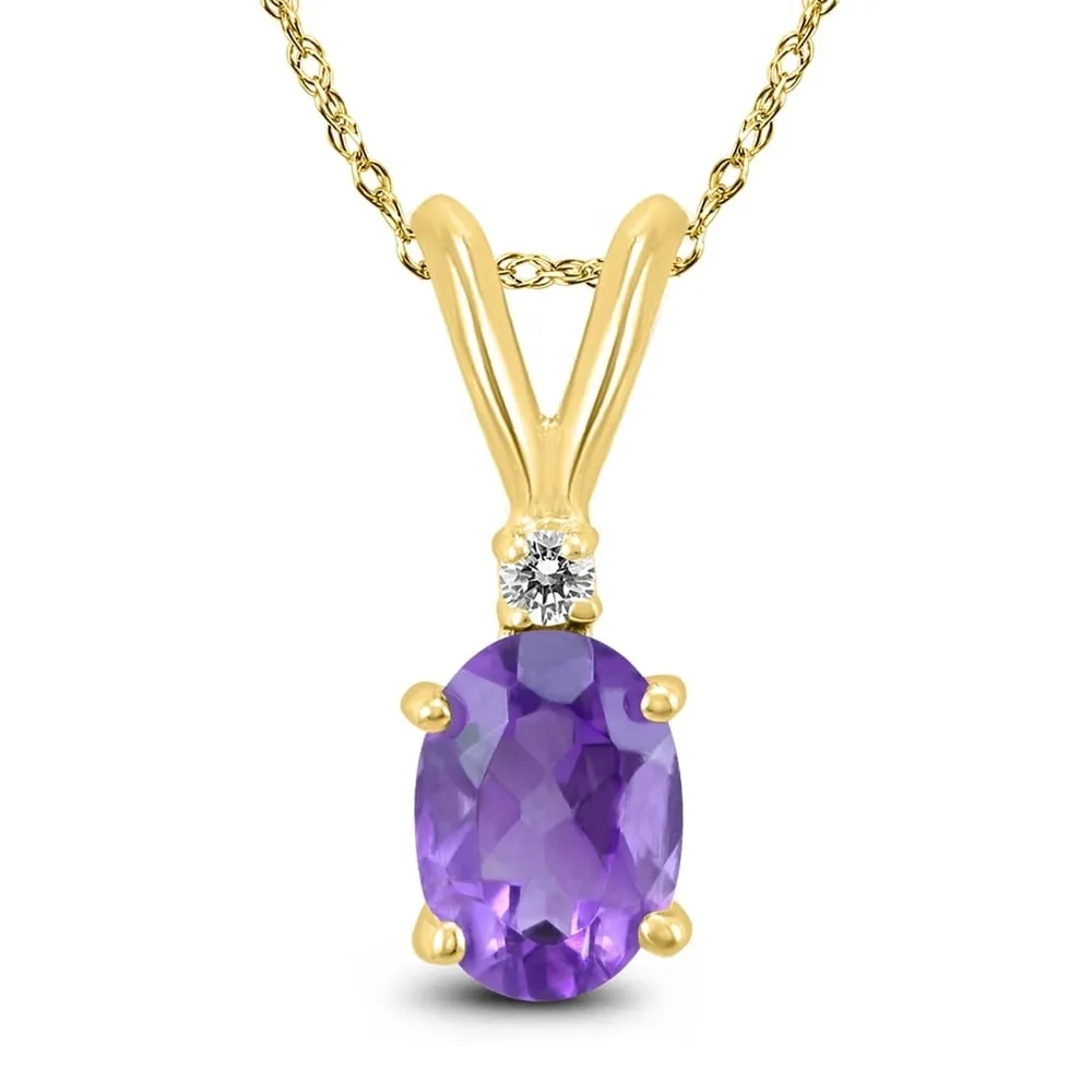 14K Yellow Gold 6x4MM Oval Amethyst and Diamond Pendant sold by Zulily