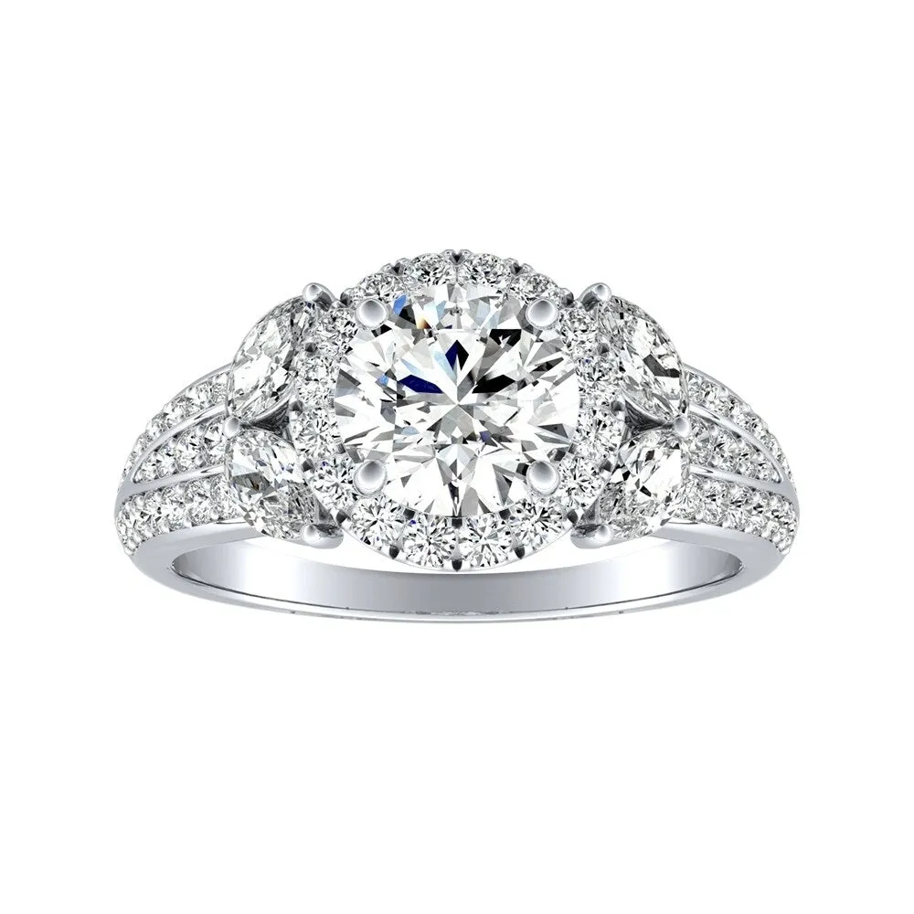 Auriya 14k Gold Round 4ct Moissanite and 3/4ctw Halo Diamond Engagement Ring 14K sold by Zulily product image thumbnail 2