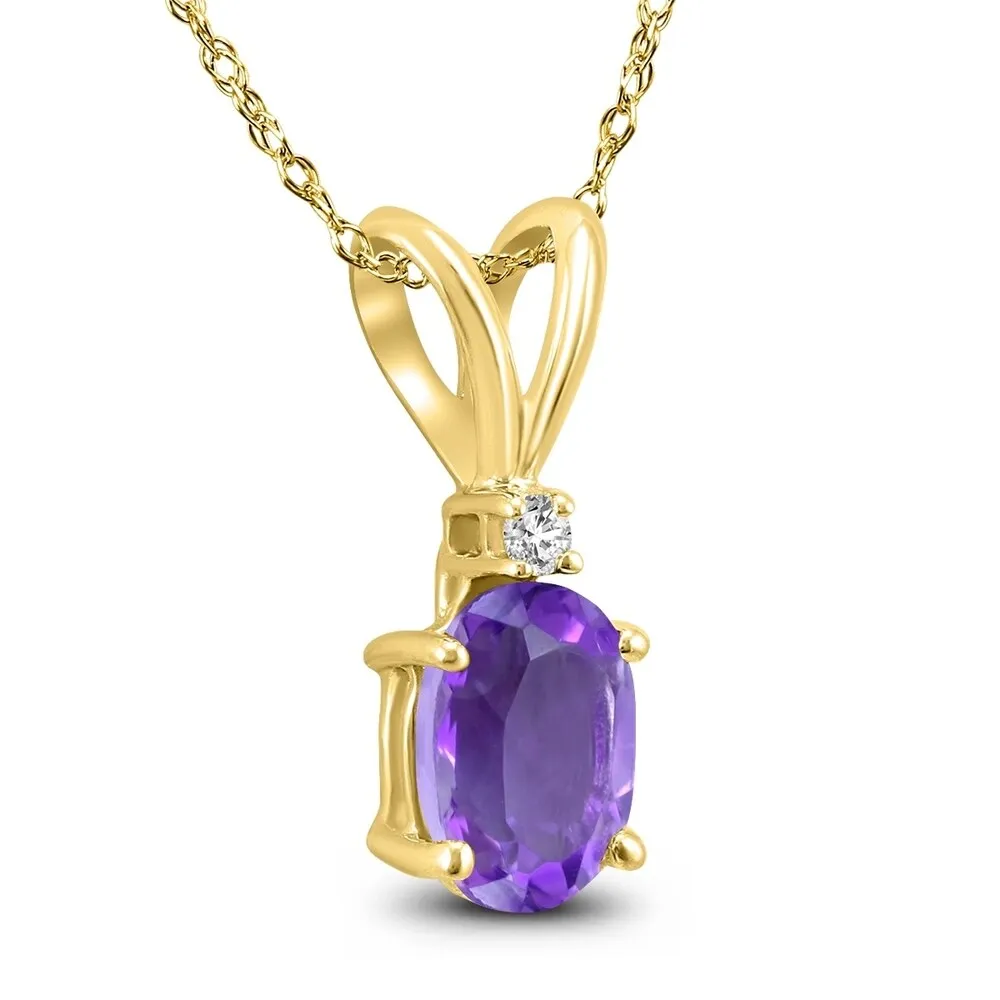 14K Yellow Gold 6x4MM Oval Amethyst and Diamond Pendant sold by Zulily product image thumbnail 2