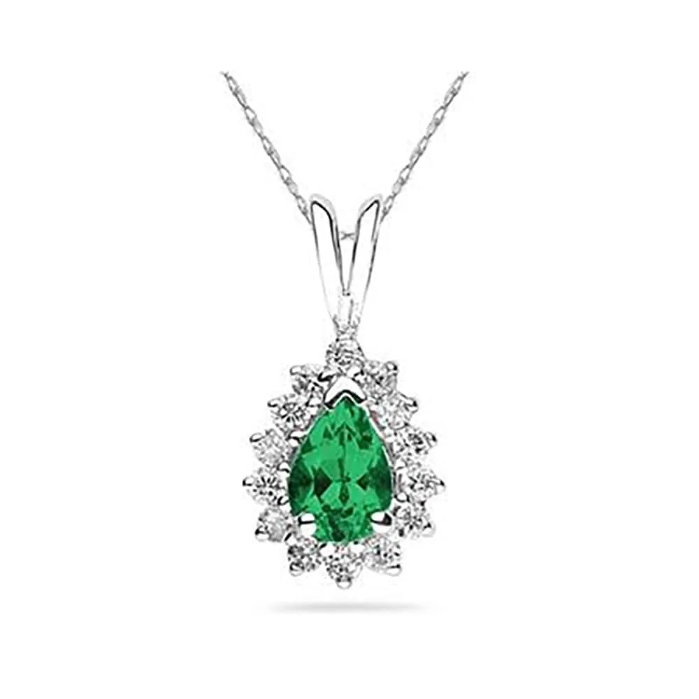 7X5mm Pear Shaped Emerald and Diamond Flower Pendant in 14k White Gold sold by Zulily