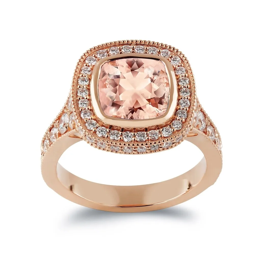 Auriya Vintage 3 1/2ct Cushion-Cut Morganite and 1 3/8ctw Halo Diamond Engagement Ring 14k Gold sold by Zulily product image thumbnail 3