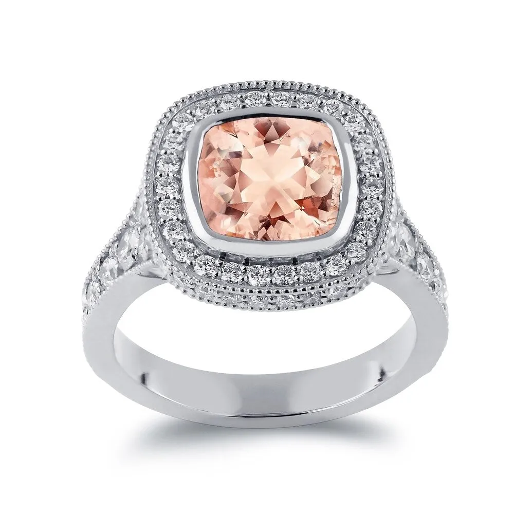 Auriya Vintage 3 1/2ct Cushion-Cut Morganite and 1 3/8ctw Halo Diamond Engagement Ring 14k Gold sold by Zulily