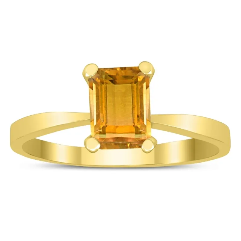 Emerald Shaped 7X5MM Citrine Solitaire Ring in 10K Yellow Gold sold by Zulily